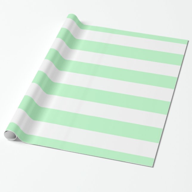 Mint, Vita XL-randigt Mönster Presentpapper (Utrullad)