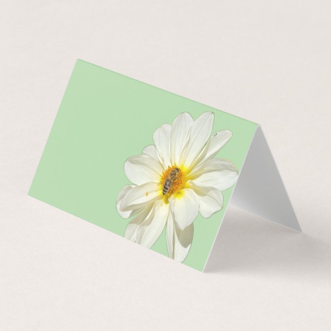 Mint Vitt Blomma & Honungsbi Falt Affärskort Visitkort (Framsida)