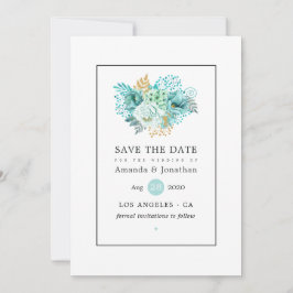 Mint Watercolor Blommigt Bröllop Spara Datumet