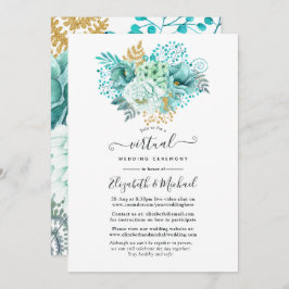 Mint Watercolor Blommigt Online Virtuellare Bröllo Inbjudningar
