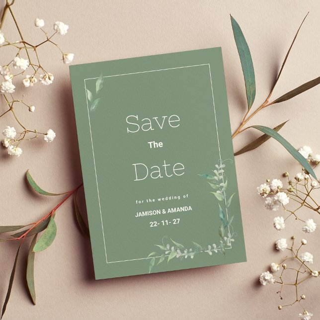 Mint watercolor botanical greenery Save The Date Inbjudningar (Mint watercolor botanical greenery Save The Date )
