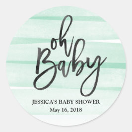 Mint Watercolor Gradient Oh Baby Shower Sticker Runt Klistermärke