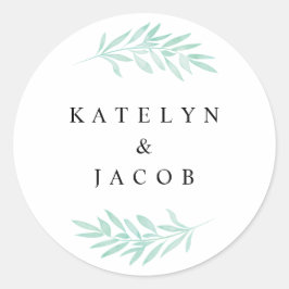 Mint Watercolor Greenery Bröllop Round Sticker Runt Klistermärke