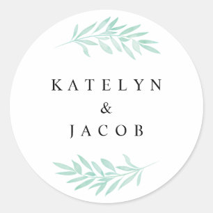 Mint Watercolor Greenery Bröllop Round Sticker Runt Klistermärke