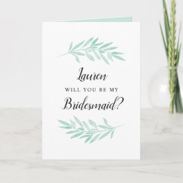 Mint Watercolor Kommer du att bli min Bridesmaid F Kort