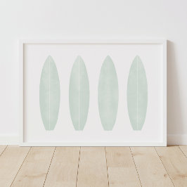 Mint Watercolor Surfboard Beach Nursery Decor Poster