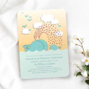 Mint Whales Sunset Neutralt Par Baby Shower Inbjudningar