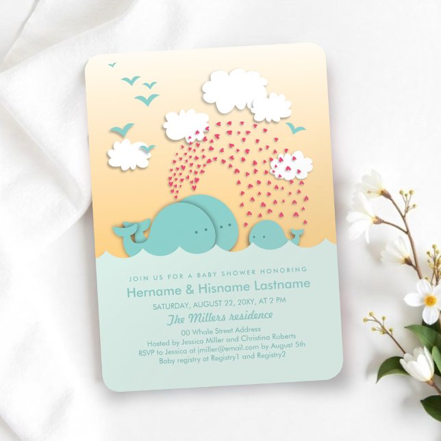 Mint Whales Sunset Neutralt Par Baby Shower Inbjudningar (Skapare uppladdad)