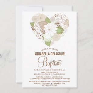Mint Whimsical Blommigt Heart Baptism- inbjudan