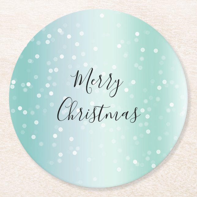 Mint White Bokeh Dots Celebration Underlägg Papper Rund (Framsidan)