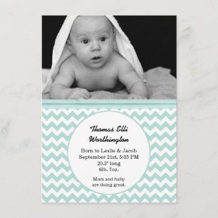 Mint & White Chevron Baby Birth Notice Meddelande