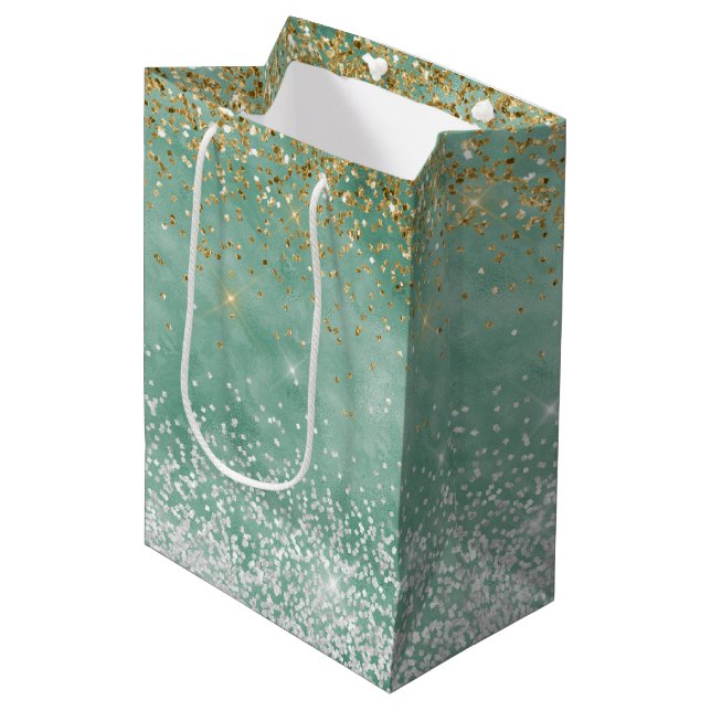 Mint White Glam Guld Gnistra Glitter (Framsidan Vinklad)