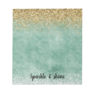 Mint White Glam Guld Gnistra Glitter Anteckningsblock