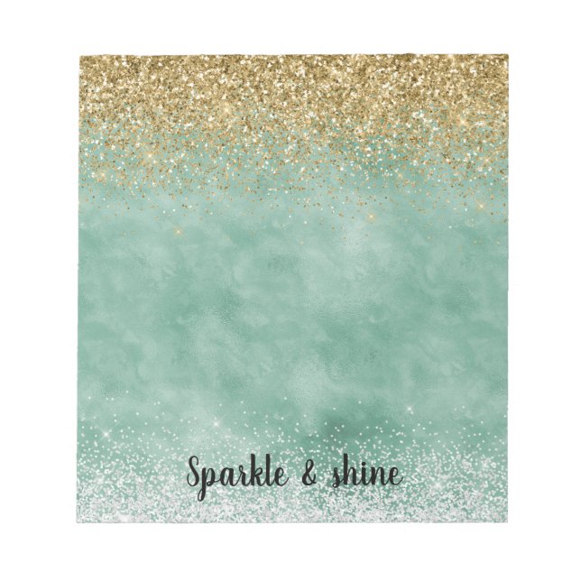 Mint White Glam Guld Gnistra Glitter Anteckningsblock (Framsida)