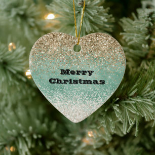 Mint White Glam Guld Gnistra Glitter Julgransprydnad Keramik