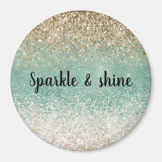 Mint White Glam Guld Gnistra Glitter Magnet (Framsidan)