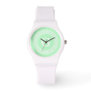 Mint White Grekiska Nyckel Rnd Ram Initial Monogra Armbandsur
