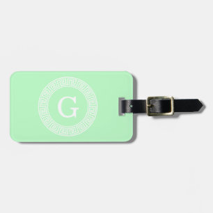 Mint White Grekiska Nyckel Rnd Ram Initial Monogra Bagagebricka