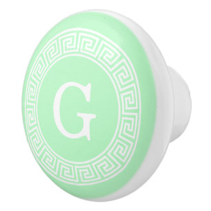 Mint White Grekiska Nyckel Rnd Ram Initial Monogra Knopp