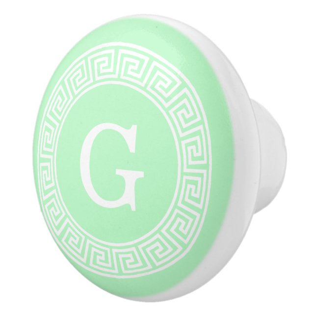 Mint White Grekiska Nyckel Rnd Ram Initial Monogra Knopp (Höger)