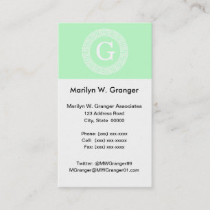 Mint White Grekiska Nyckel Rnd Ram Initial Monogra Visitkort