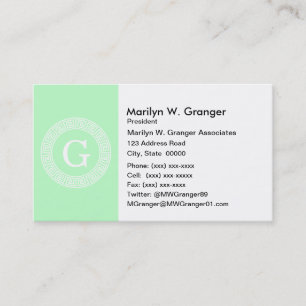 Mint White Grekiska Nyckel Rnd Ram Initial Monogra Visitkort