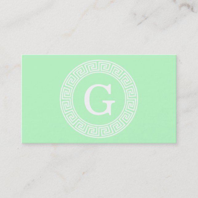Mint White Grekiska Nyckel Rnd Ram Initial Monogra Visitkort (Framsida)