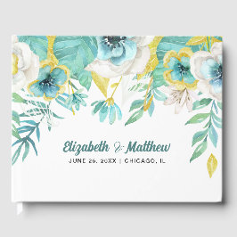 Mint White| Gult Blommigt Watercolor Bröllop Gästböcker