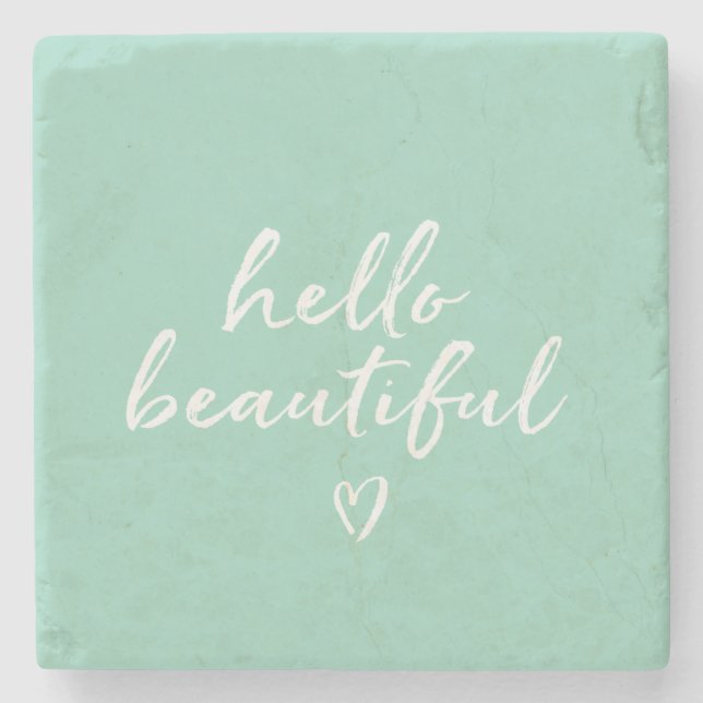 Mint White Hello Beautiful Inspirational Heart Stenunderlägg (Framsidan)