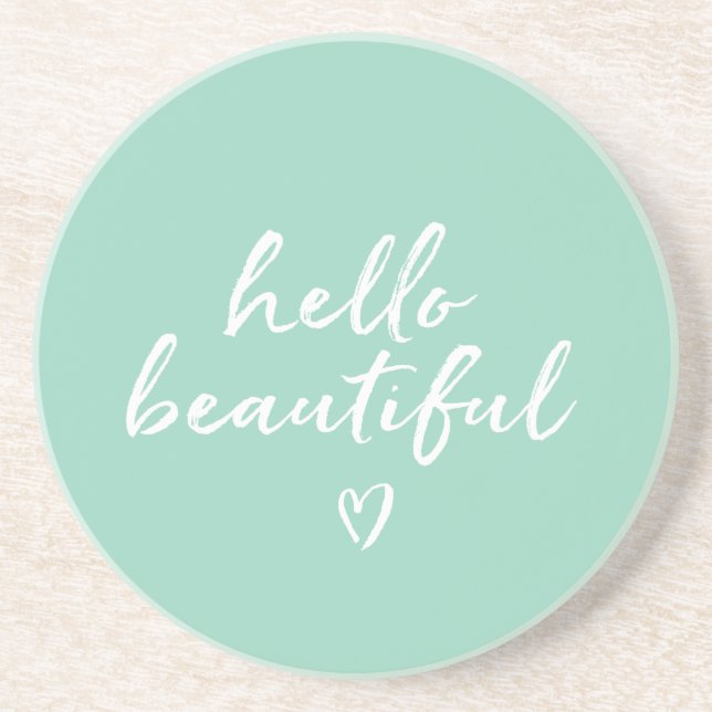Mint White Hello Beautiful Inspirational Heart Underlägg (Framsidan)