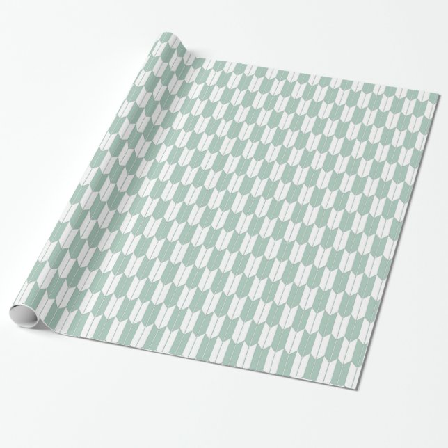 Mint & White Japansk Yagasuri Mönster Gift Wrap Presentpapper (Utrullad)