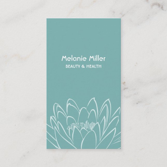 Mint white lilypad flower illustration elegant  visitkort (Framsida)