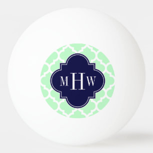 Mint, White Moroccan #5 Navy 3 Initial Monogram Pingisboll