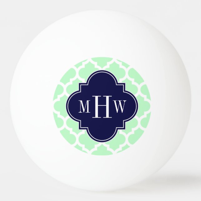 Mint, White Moroccan #5 Navy 3 Initial Monogram Pingisboll (Framsidan)