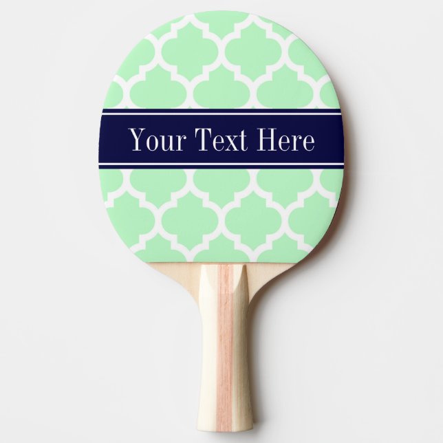 Mint White Moroccan #5 Navy Blue Namn Monogram Pingisracket (Framsidan)