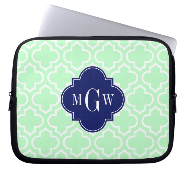 Mint White Moroccan #6 Navy 3 Initial Monogram Laptop Sleeve (Framsidan)