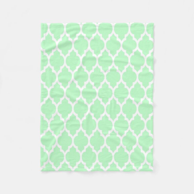 Mint White Moroccan Quatrefoil Mönster #4 Fleecefilt (Framsidan)