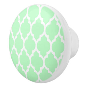 Mint White Moroccan Quatrefoil Mönster #4 Knopp