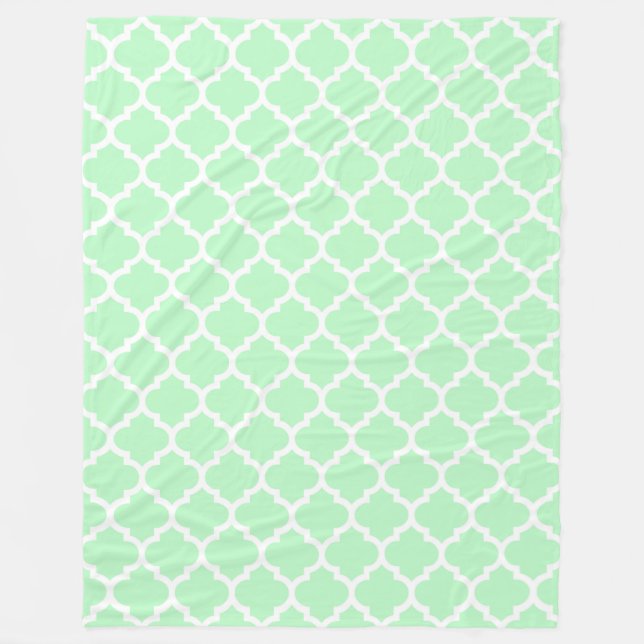 Mint White Moroccan Quatrefoil Mönster #5 Fleecefilt (Framsidan)