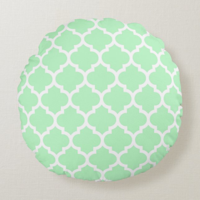 Mint White Moroccan Quatrefoil Mönster #5 Rund Kudde (Framsidan)