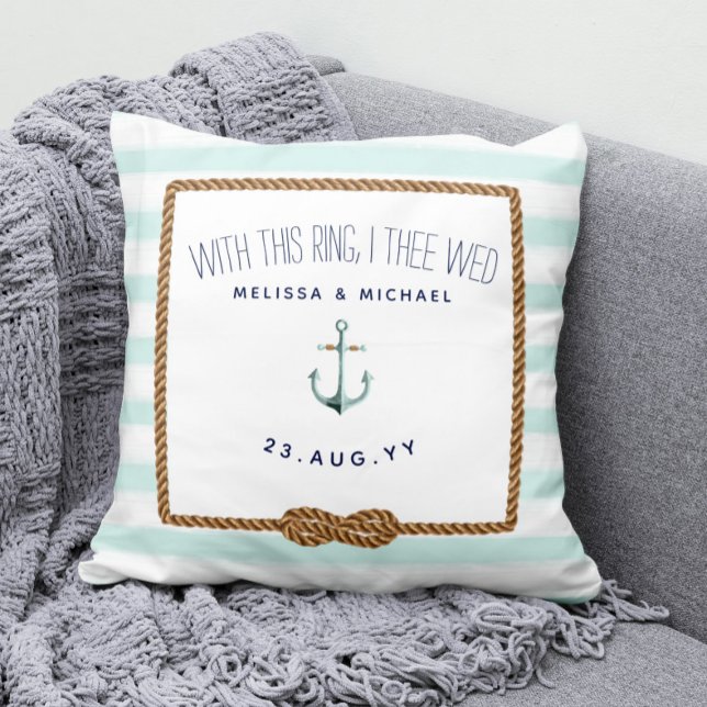 Mint & White Nautical Infinity Knot Ring Bearer Kudde (Nautical Ring Bearer Keepsake Pillow with Mint Green Nautical Stripes)