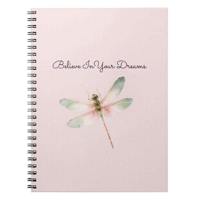 Mint White Pink Dragonfly Anteckningsbok (Framsidan)