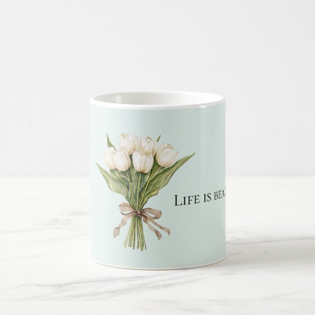Mint White Tulip Flowers  Kaffemugg (Center)