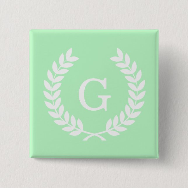 Mint White Wheat Laurel Wand Initial Monogram Knapp (Framsida)