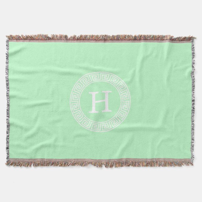 Mint Wht Grekiska Nyckel Rnd Ram Initial Monogram Mysfilt (Framsidan)