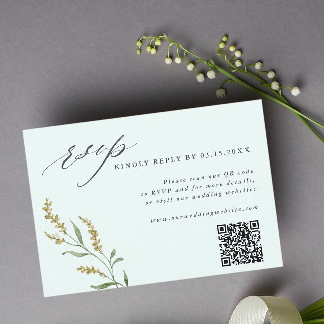 Mint Wildblomma Elegant bröllop QR-kod OSA Kort (Skapare uppladdad)