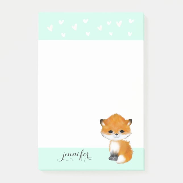 Mint Woodland Fox Heart Post it Note Post-it Block (Framsida)