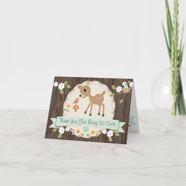 MINT WOODLAND HJORT BABY SHOWER TACK DU CARD KORT (Framsida)