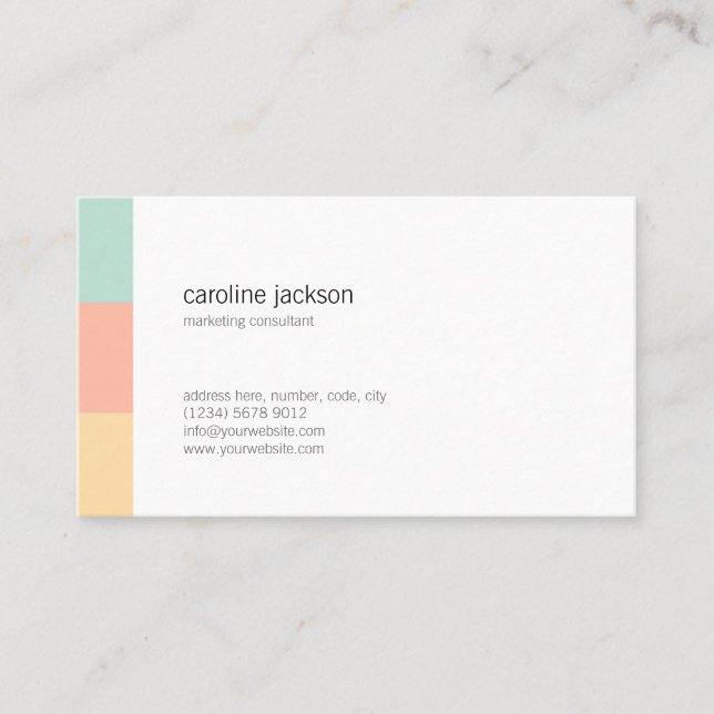 Mint yellow white minimal elegant feminine card visitkort (Framsida)