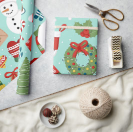 Mintblå julgran snöman jul presentpapper
